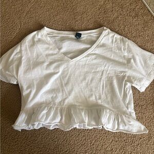 White Ruffle Hem V-Neck Top